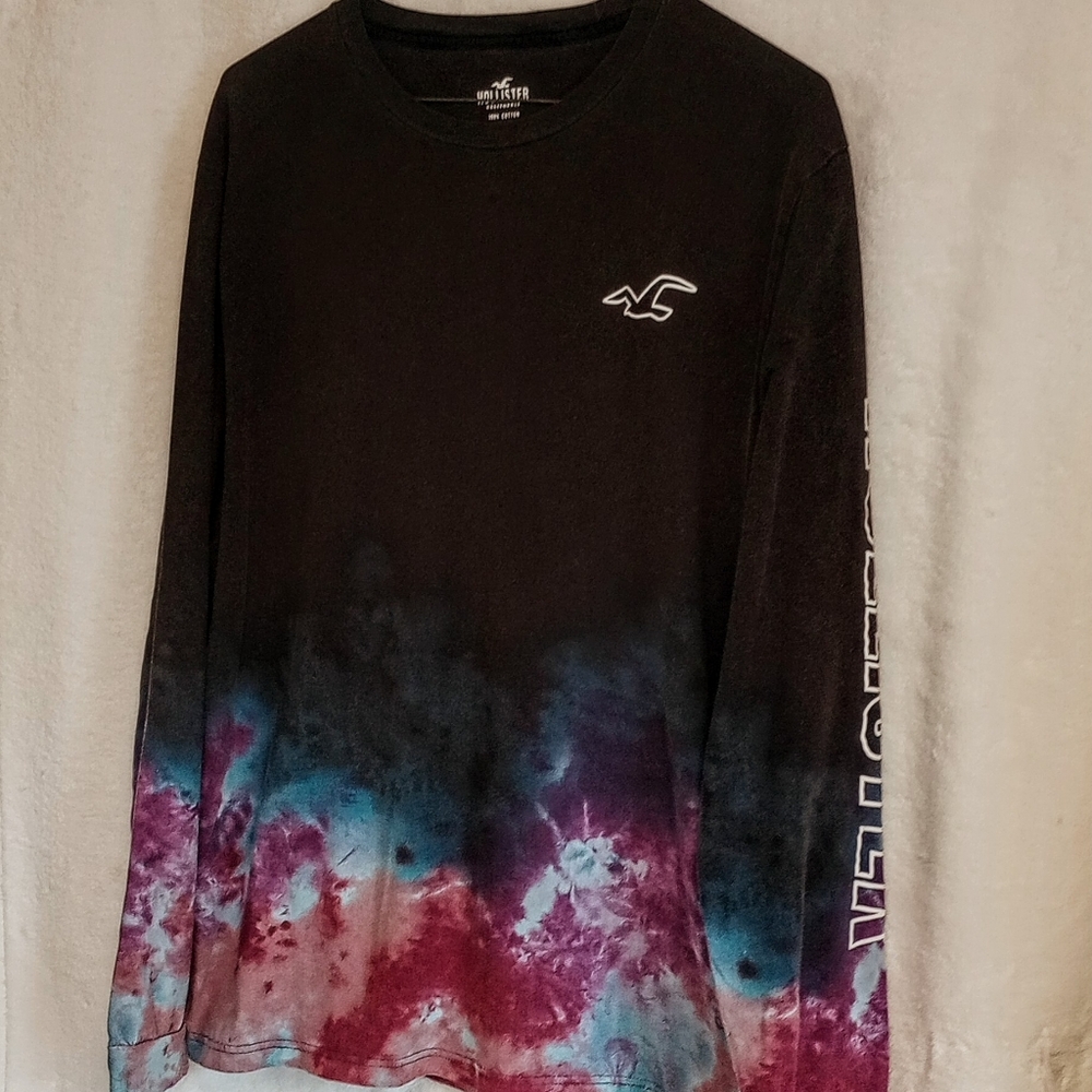 Hollister Men's Long Sleeve Black Tie Dye T-shirt - Size XL